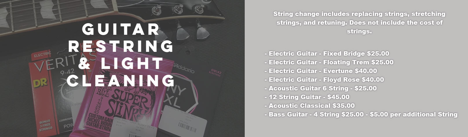 Guitar Restring & Light Cleaning - boxes of strings