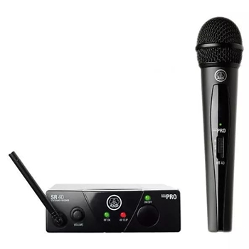 AKG
AKG WMS40MINI Vocal BD US25B
 Handheld transmitter, SMPS switched mode power
 Plug & play wireless microphone system, including
 SR40 mini single channel receiver, 1x HT40 mini